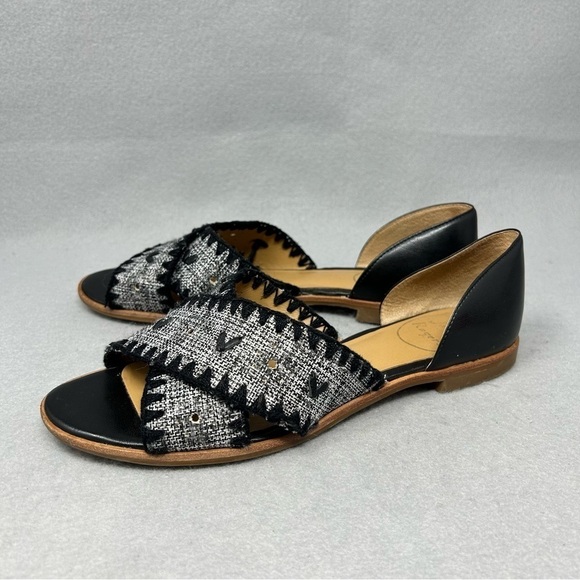 Jack Rogers Lindsey Black And White Textile Flat Sandal Women’s Size 7.5. - Picture 1 of 13